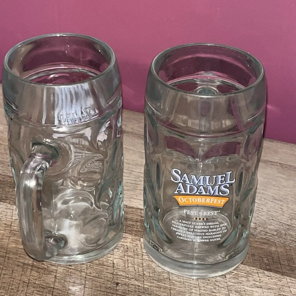 Samuel Adams Dimpled Octoberfest‎ Glass Beer Stein Mug .5 Liter -Set of 2-